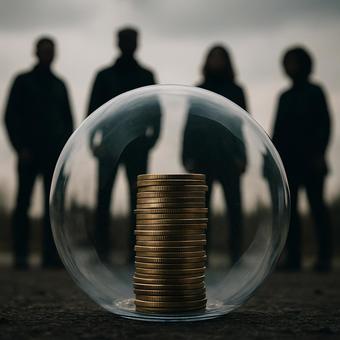 守られた資産（ガラスに包まれた金貨）の写真