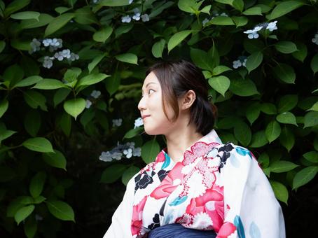 32: Hydrangea and a woman in a yukata, JPG 32: Hydrangea and a woman in a yukata, JPG