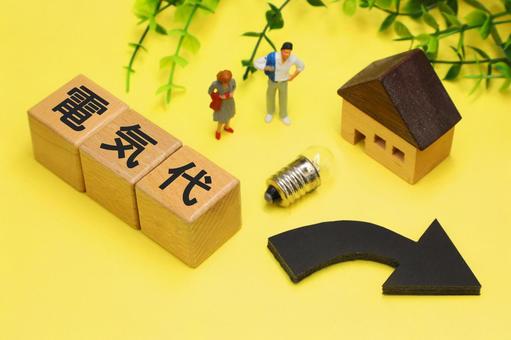 値下がりする電気代のイメージ 電気代,電気,豆電球の写真素材