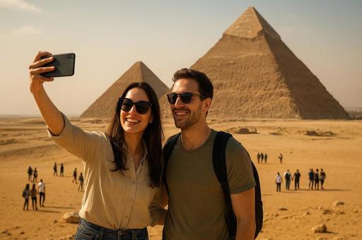 ピラミッドで撮影する人物の写真