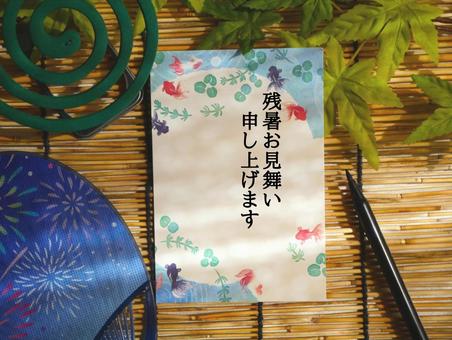 夏のはがきを書く.1 夏のはがきを書く.1 残暑お見舞い,絵葉書,はがきの写真素材