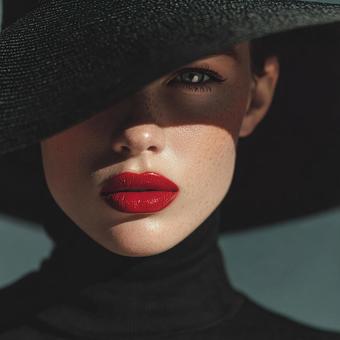 黒いハットとタートルネックの女性 黒いハットとタートルネックの女性の写真