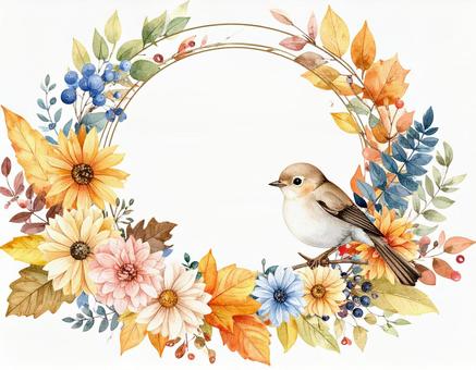 小鳥と花のフレームの写真