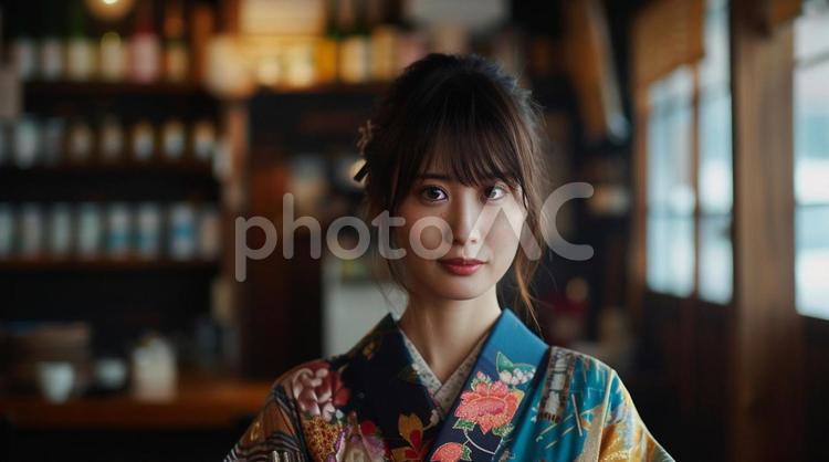 和服姿の若い女性 喫茶店 - No: 28986736｜写真素材なら「写真AC」無料（フリー）ダウンロードOK