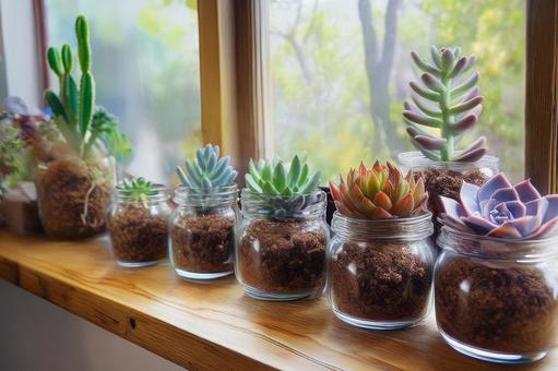 窓辺の多肉植物の写真
