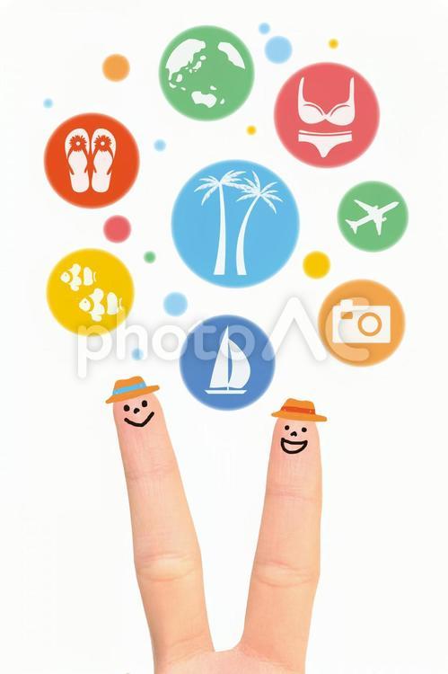 指アート旅行1 指,擬人化,夏の写真素材