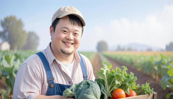 農場で働くダウン症の男性 野菜収穫 農場で働くダウン症の男性 野菜収穫の写真