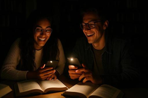 図書館で笑顔の勉強仲間 図書館で笑顔の勉強仲間の写真