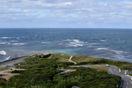 角島灯台の上から眺める響灘 響灘,角島灯台,灯台の写真素材