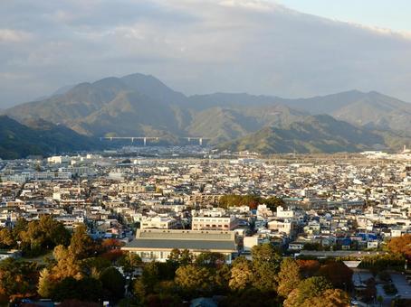 県庁から望む夕方の静岡市安東地区2 静岡市,葵区,安東の写真素材