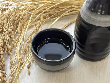 稲穂と日本酒-05 米,稲穂,日本酒の写真素材