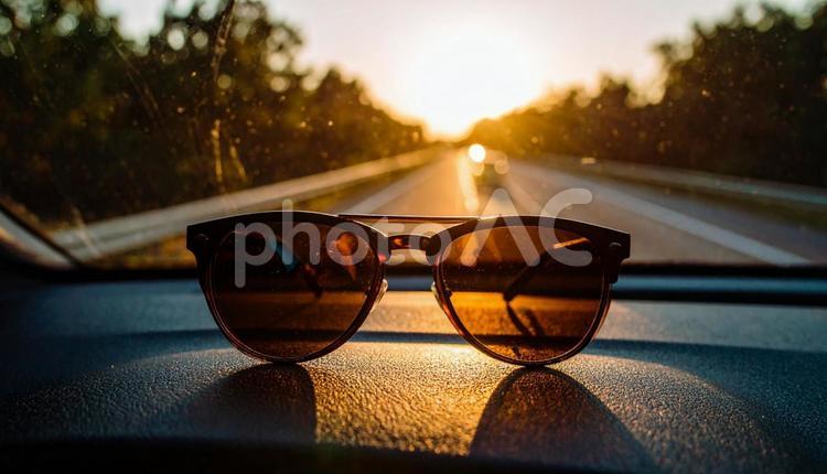 車のダッシュボードに置かれたサングラス サングラス,ダッシュボード,夏の写真素材