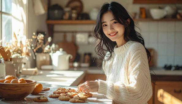 クッキーを作る女性 クッキーを作る女性の写真