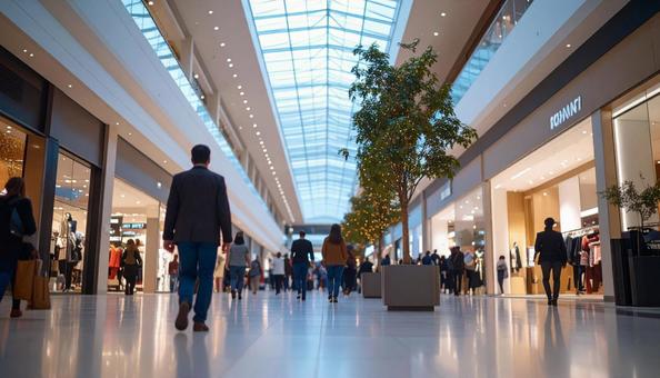 にぎわうショッピングモールの通路の写真