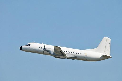 飛行機　YS-11 旅客機,航空機,エンジンの写真素材