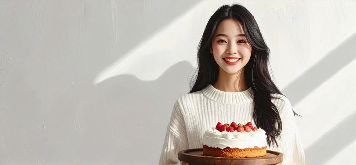 ケーキと女性 ケーキと女性の写真
