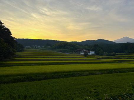 夕暮れの棚田 夕暮れ,棚田,田んぼの写真素材