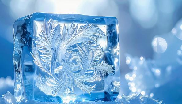 氷の立方体に刻まれた植物模様の彫刻 氷の立方体に刻まれた植物模様の彫刻の写真