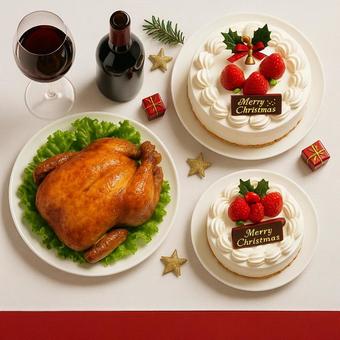 真上から見たクリスマスディナーの写真