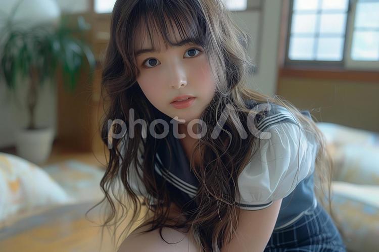 茶髪で巻き髪のギャル風女子高生 ギャル,女子高生,茶髪の写真素材
