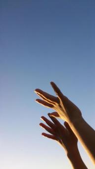Photo, reaching out, hand, sky, 