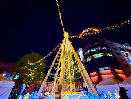 多摩センターのクリスマスイルミネーション 夜,夜景,ライトアップの写真素材