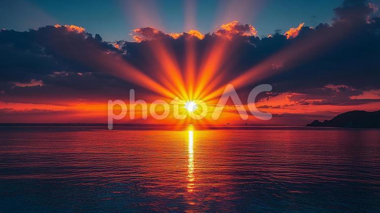 水平線から昇る朝日 - No: 32146690｜写真素材なら「写真AC」無料（フリー）ダウンロードOK