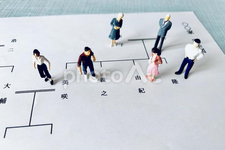 遺産相続について話し合う親と兄弟姉妹 相続,遺産相続,家系図の写真素材