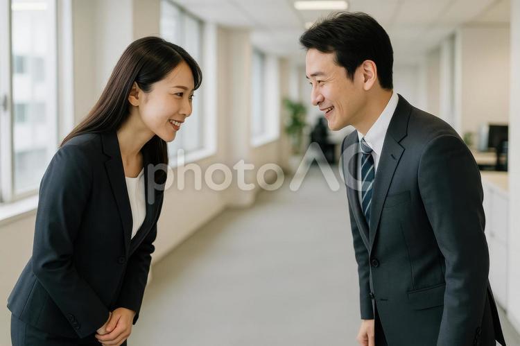 挨拶を交わす同僚 同僚,挨拶,日本人の写真素材