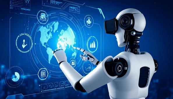近未来のVRゴーグルをかけたロボット 近未来のVRゴーグルをかけたロボットの写真