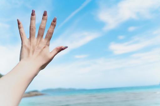 夏空に手を伸ばして自由に④ 夏空に手を伸ばして自由に④ 夏,海,空の写真素材