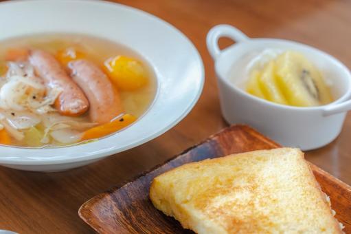 French toast and sausage soup breakfast, JPG