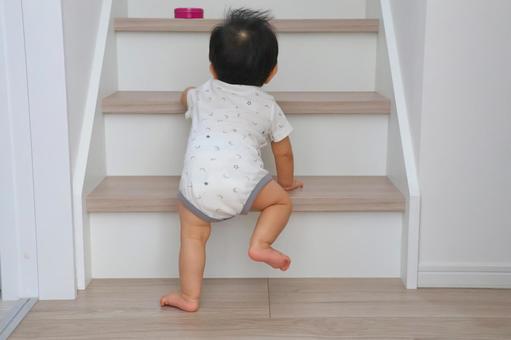 階段を登ろうとする赤ちゃん 階段を登ろうとする赤ちゃん 赤ちゃん,男の子,子どもの写真素材