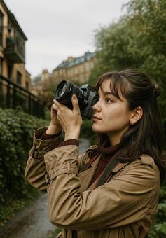 カメラを構える女性の旅先スナップ カメラを構える女性の旅先スナップの写真