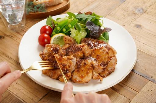 Photo, pork fillet meat, pork saute, pork, 