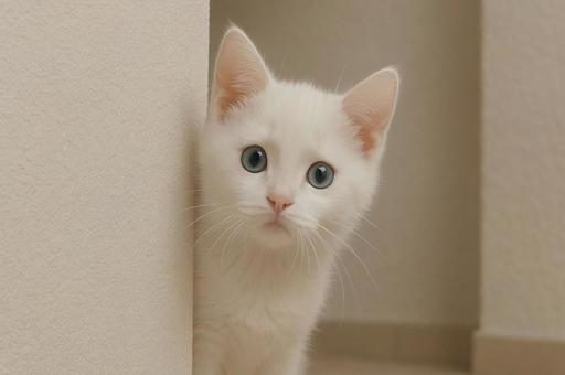 ひょっこり覗き込む猫の写真