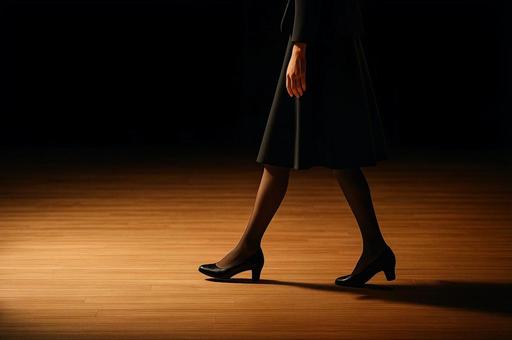 舞台を歩く女性の足元シルエット・発表会 舞台を歩く女性の足元シルエット・発表会の写真