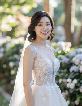 ウエディングドレスの女性 ウエディングドレスの女性の写真