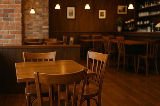 木の温もりある喫茶店の店内・カフェ・飲食の写真