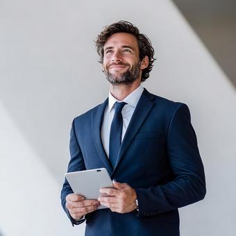 未来を見据えるベテランビジネスマン 未来を見据えるベテランビジネスマンの写真