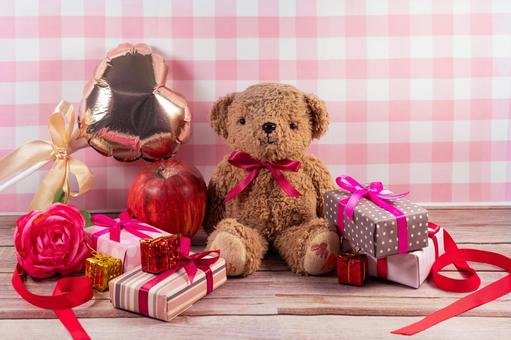 ギンガムチェック背景のテディベア テディベア,ぬいぐるみ,クマの写真素材