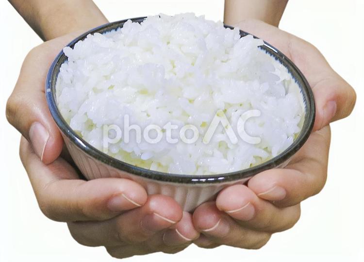 ご飯茶碗を持つ手2　切抜き 米,白米,手の写真素材