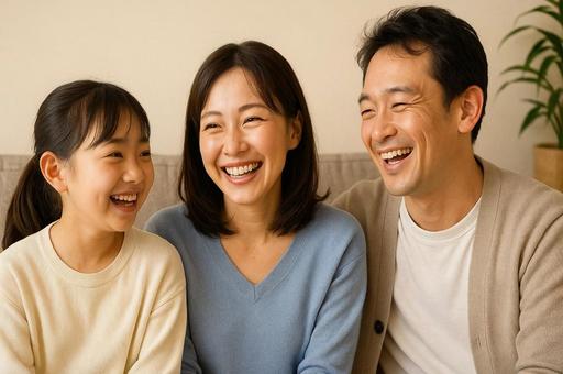 なごやかに笑う家族・ファミリー・団らんの写真