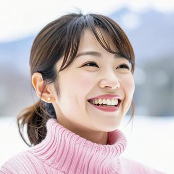 ピンク色のセーターの若い女性 AI生成 ピンク色のセーターの若い女性 AI生成の写真