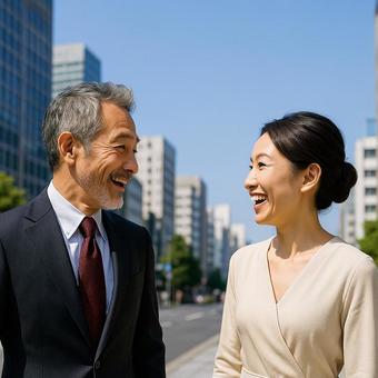 街角での偶然の再会 街角での偶然の再会の写真