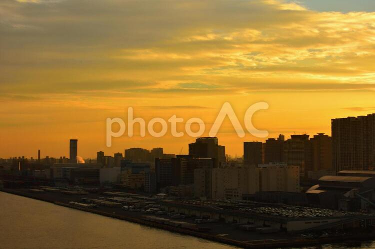 東京湾の港の風景　夕方 東京湾の港の風景,東京湾,港の写真素材