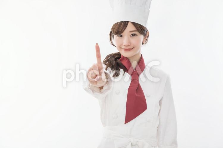 シェフ　指差し シェフ,女性,人物の写真素材