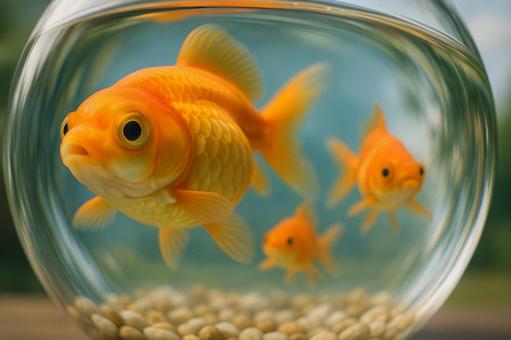 歪んだ魚鉢の金魚 歪んだ魚鉢の金魚の写真