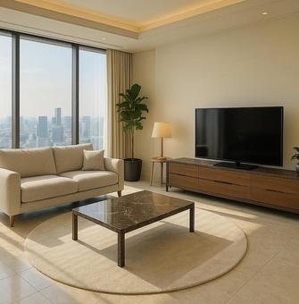 高層階からの眺めのあるリビング 高層階からの眺めのあるリビングの写真