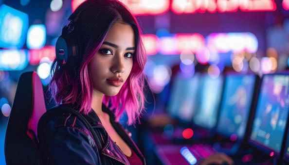ゲームセンターの若い女性B ゲームセンターの若い女性Bの写真